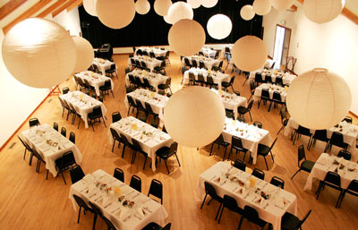 Coleman Auditorium set for wedding dinner