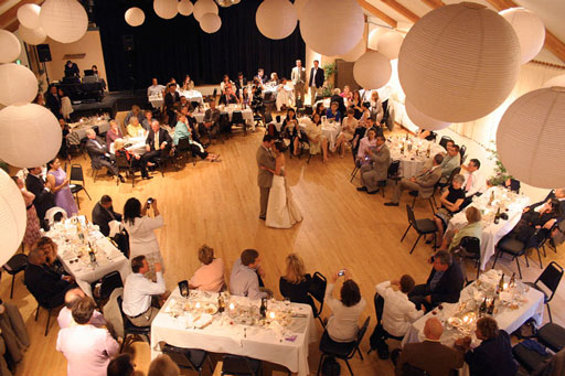 Wedding dinner & dancing in Coleman Auditorium; photo by Ron Bolander