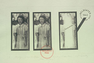 Cosette Dudley: Security Risk: Old History, 11h x 16w, Hybrid: Photoetching, Aquatint, Rubber Stamps