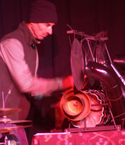 Musician and sculptor Leon Schneiderman & his self-made metallophone