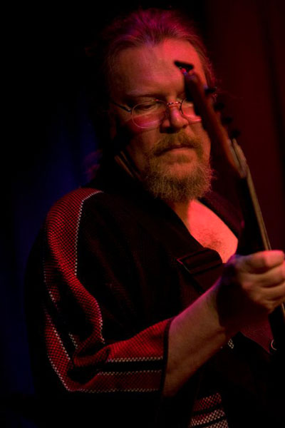 Cloudfire: Dave playing fretless electric bass, Gualala Arts Center, June, 2011