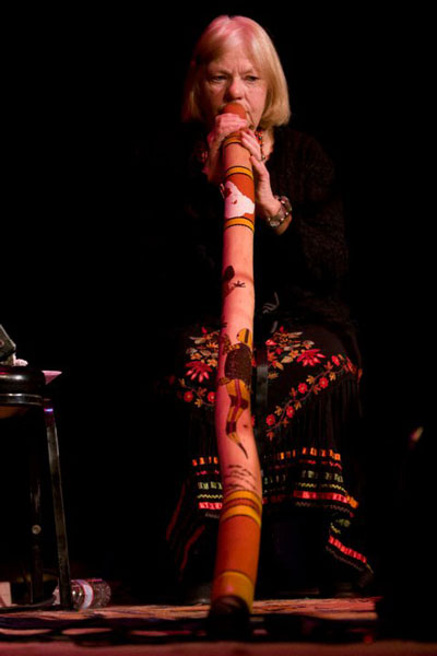 Cloudfire: Janet playing didjeridu, Gualala Arts Center, June, 2011