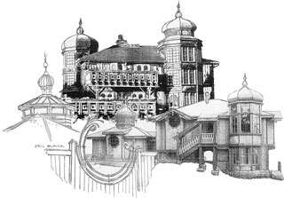 St. Orres buildings, drawing by Eric Black