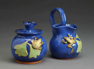 Sugar & Creamer with Frog & Leaf design, by Alexis Moyer